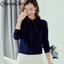 Áo sơ mi nữ tay dài, cổ thắt nơ chắc chắn, thiết kế ruffles ngọt ngào