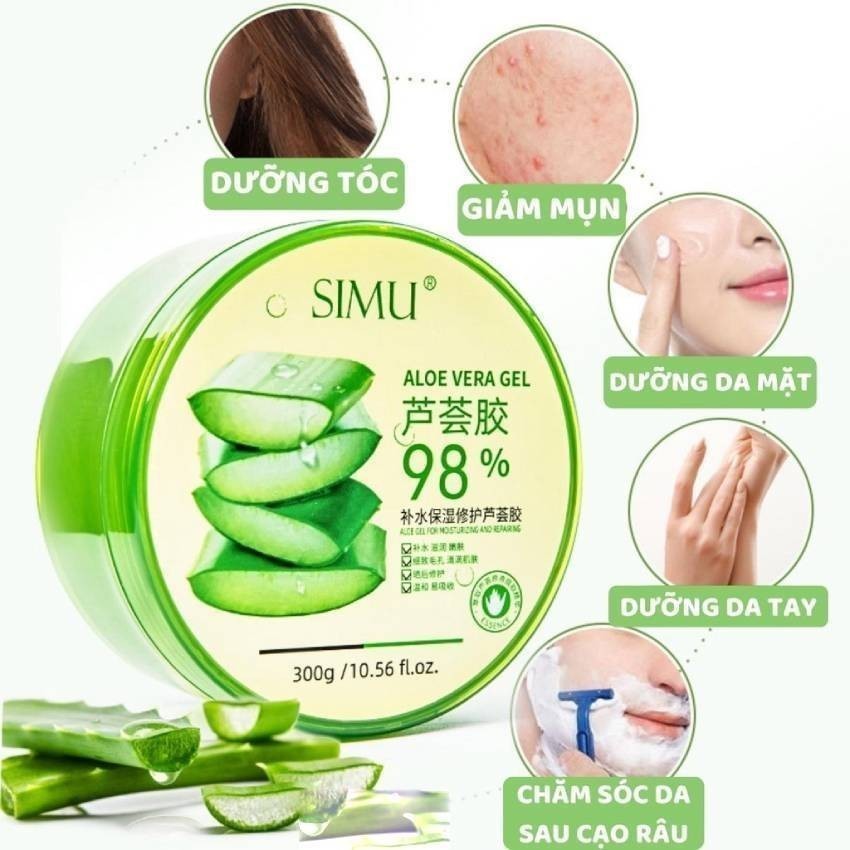 Gel Nha Đam dưỡng ẩm 98% SIMU MMEI'R 300ml , dưỡng da mặt, cấp ẩm sáng da mềm da dưỡng ẩm -FE120
