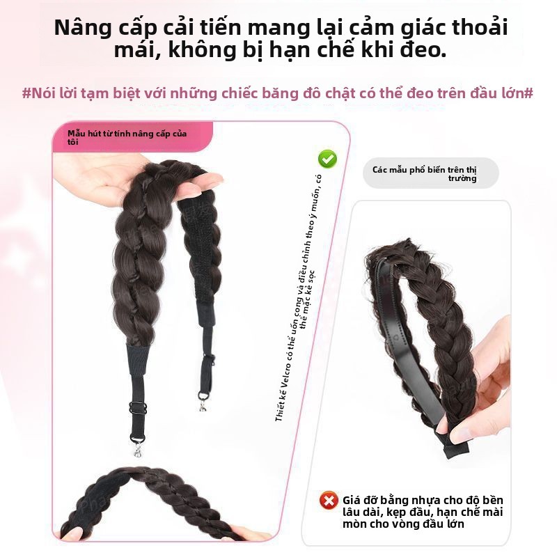 Băng đô từ tính bện,Băng Đô Tóc Giả,Băng đô bện kiểu đuôi cá,Dây Đội Đầu & Tóc Nối,Tạo Tháo 1 Giây,Tóc Dày Tự Nhiên