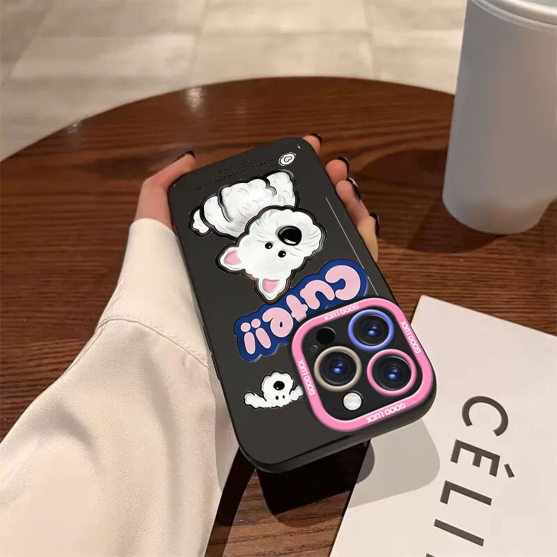Ốp lưng iPhone họa tiết chú chó trắng dễ thương mềm silicone lỏng bảo vệ iPhone 11 12 13 14 15 16 17Pro Max IP 7 8 Plus