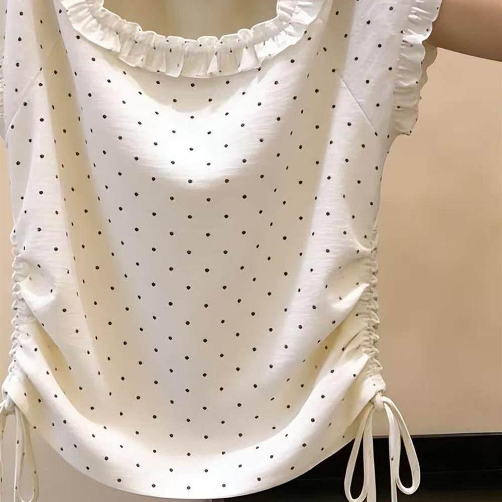 Áo thun ngắn tay màu trắng chấm bi phong cách ngọt ngào, trendy như hot girl