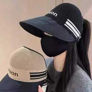 Mũ Nón Nửa Đầu Vải Lưới Thoáng Khí Phối Viền Kẻ Thời Trang