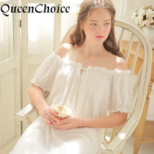 Phụ nữ Vintage Retro Trắng Váy Ngủ Cotton & Ren Đồ Ngủ Váy Ngủ