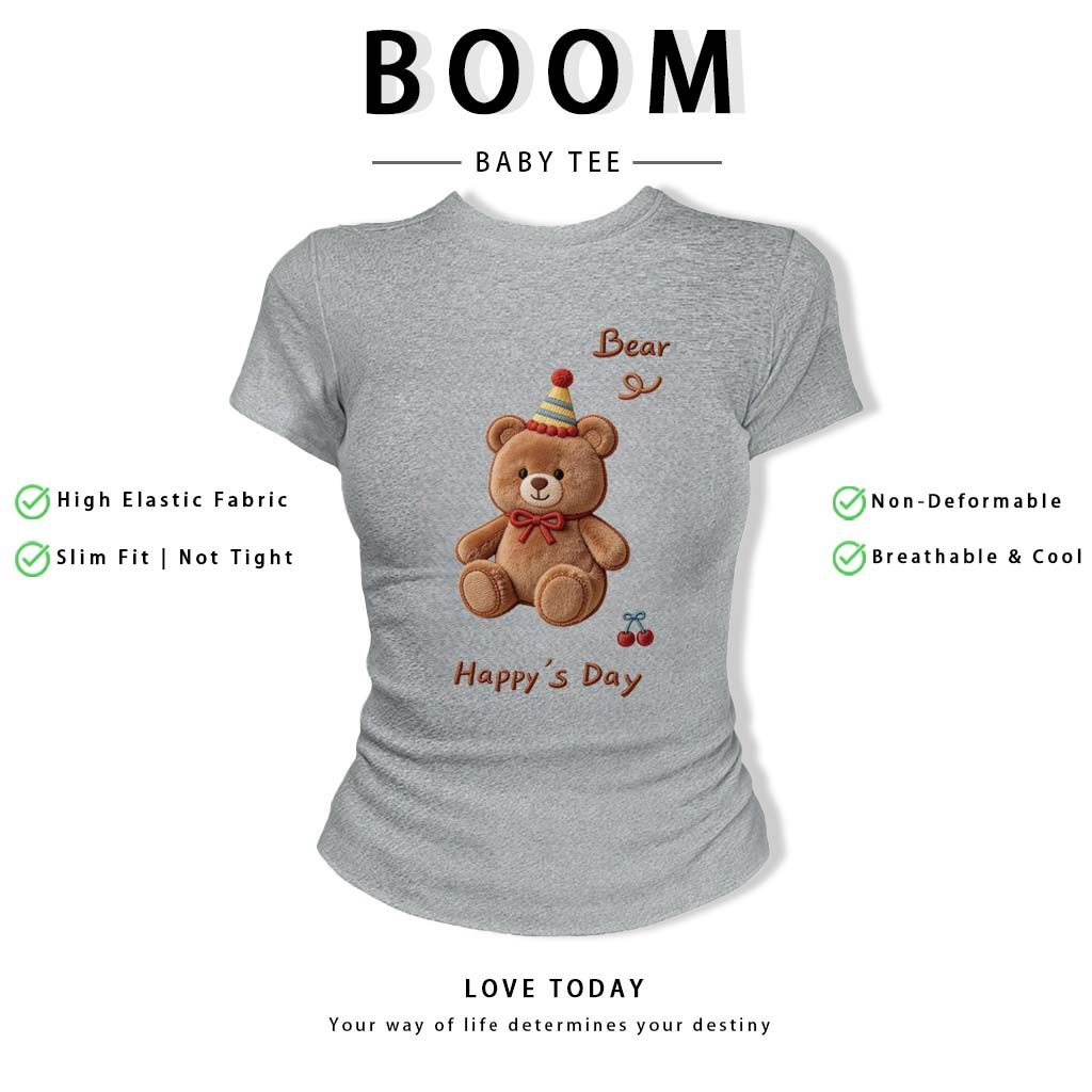 BOOM Áo thêu Baby Tee Nữ Cotton Ôm Body-Áo Thun Ngắn Tay Y2K In Hình PhongCách Mùa Hè, Cổ Tròn Hàng Đầucách hàn phong 32