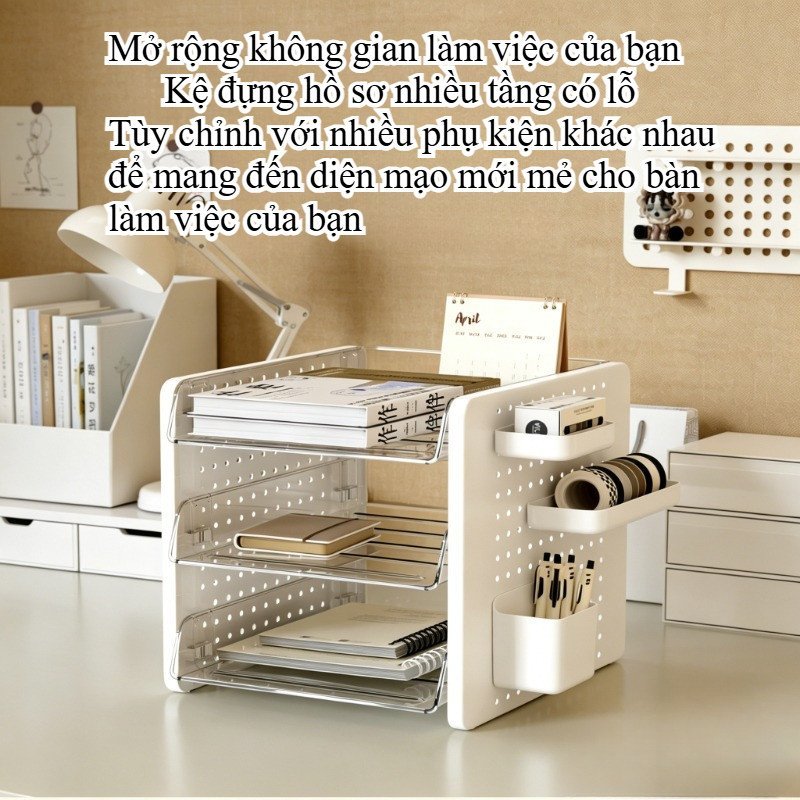 Giá để hồ sơ bàn làm việc nhiều lớp,hộp lưu trữ có bảng lỗ,dụng cụ văn phòng phẩm,sắp xếp gọn gàng