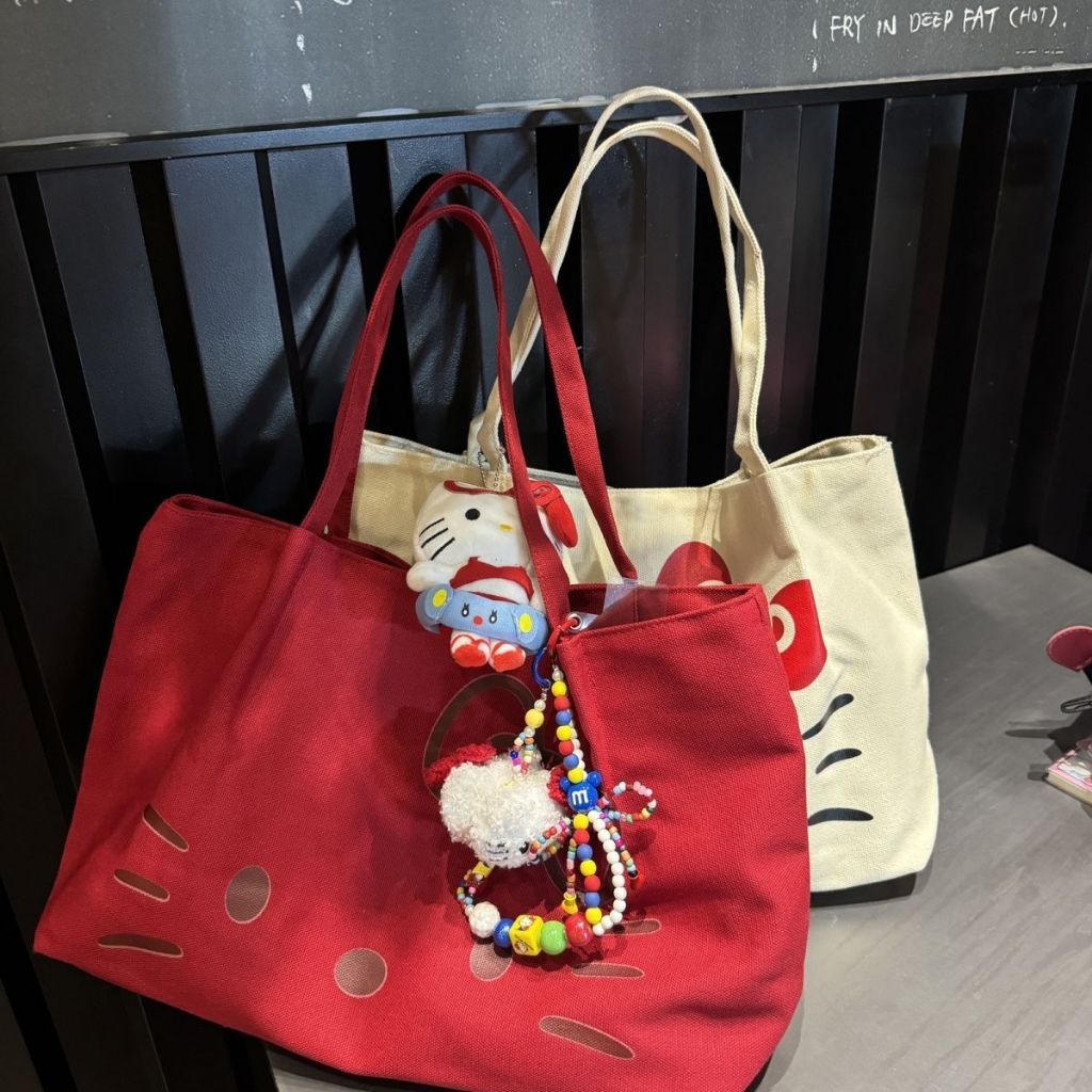 Túi vải in hình hellokitty dễ thương  phong cách giản dị đi làm hàng ngày Túi đeo vai dung tích lớn