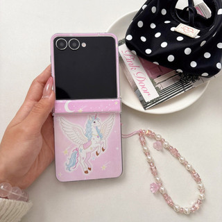 Ins tưởng tượng kỳ lân hoạt hình dễ thương có dây chuyền vỏ điện thoại cho samsung z flip 7 6 5 4 3 flip7 flip6 flp5