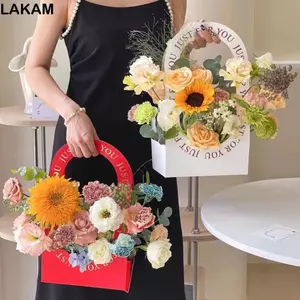 Hộp đóng gói hoa LAKAM, Ngày lễ tình nhân có tay cầm Giỏ hoa, Hộp hoa giấy chất lượng cao
