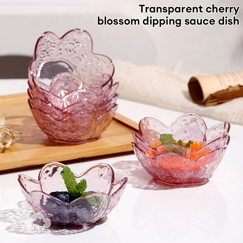 🌤️COD🌤️Đĩa Chấm Thủy Tinh Trong Suốt Cánh Hoa, Chén Thủy Tinh Nhỏ Đựng Nước Chấm, Sốt, Tương