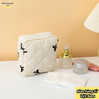 [Vận chuyển nhanh] Túi trang điểm nhỏ HAVENLYCO, Túi sắp xếp khăn ăn vệ sinh bằng vải bông, Móc khóa nơ Coquette Tai nghe Ví đựng tiền xu