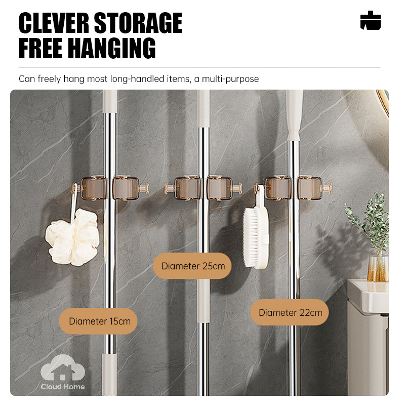 Giá treo chổi lau nhà gắn tường không cần khoan, giá để chổi cố định.