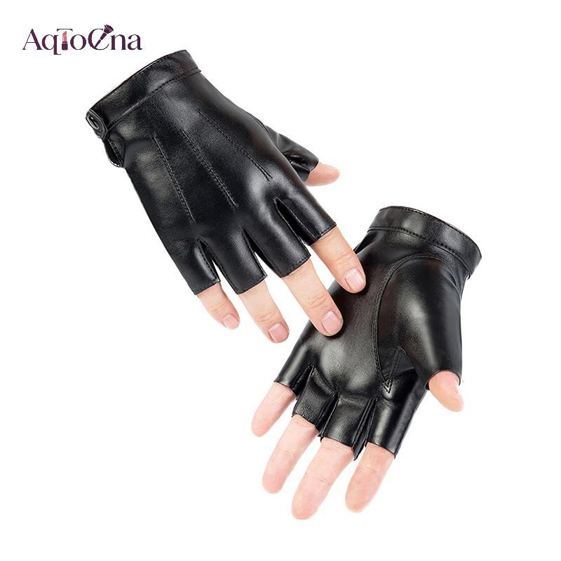 Găng tay nửa ngón nam da PUpunk, phù hợp lái xe ngoài trời từ AqToCna
