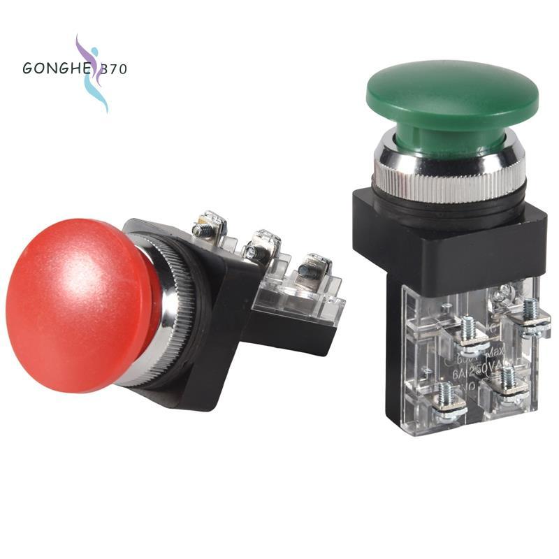 Đỏ Xanh AC 250V 6A DPST Công tắc nút nhấn đầu nấm tạm thời
