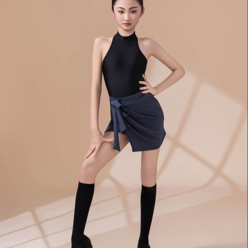💕Chỗ💕 Chân Váy Khiêu Vũ Latin Tiêu Chuẩn Cuộc Thi Trang Phục Cô gái Cổ Cao Dây Buộc Váy Quấn Vai