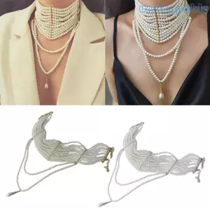 Unstop * Vòng cổ ngọc trai nhiều lớp với thiết kế tua rua duyên dáng Phụ kiện trang sức cho các bữa tiệc và doanh nhân Meeti