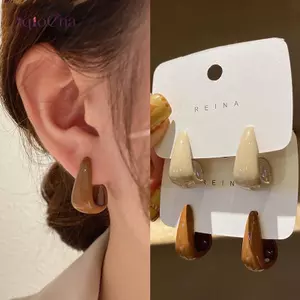 AqToCna Chữ Mới L Bông Tai Hình Chữ U Cho Người Phụ Nữ Tuyên Bố Không Đều Màu Nâu Hình Học Móc Kim Loại Quà Tặng Ngày Lễ Tình Nhân AqToCna