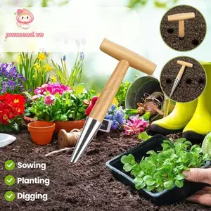 PWSSEND Hand Sow Dibbler, Tay cầm T-Wood Hạt giống gieo Công cụ đục lỗ trong vườn, Bóng đèn cấy ghép Dụng cụ trồng cây đào Dụng cụ phân phối làm vườn