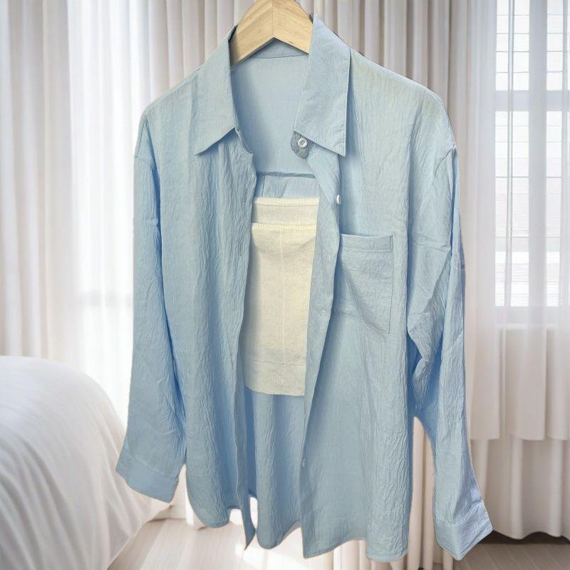 [Khuyến mãi trong thời gian có hạn] Áo khoác Cardigan phiên bản Hàn Quốc mùa hè Áo sơ mi rộng cổ POLO phong cách lười biếng dành cho nữ