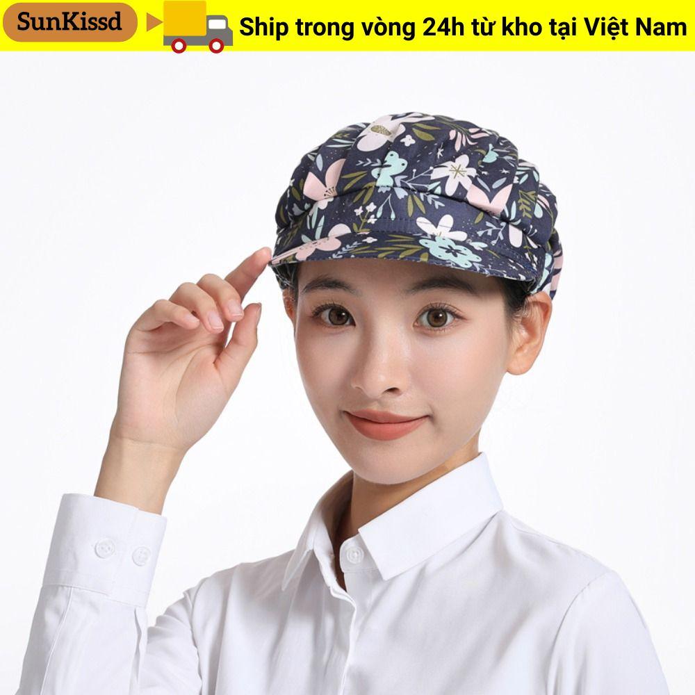Mũ đầu bếp SUNKISSD, Mũ làm việc bằng vải Cotton chống bụi, Phụ nữ thực phẩm In vải Nấu ăn Mũ vệ sinh Nhà hàng khách sạn