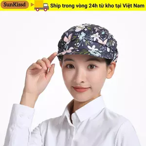 Mũ đầu bếp SUNKISSD, Mũ làm việc bằng vải Cotton chống bụi, Phụ nữ thực phẩm In vải Nấu ăn Mũ vệ sinh Nhà hàng khách sạn