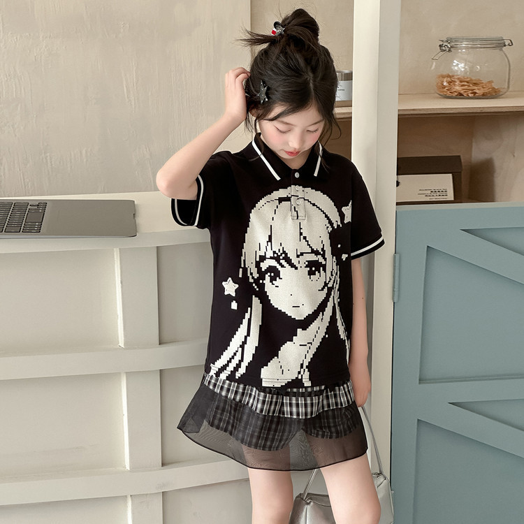 Bé Gái Phiên Bản Hàn Quốc Hoạt Hình In Hình Áo Sơ Mi polo Mùa Hè Phong Cách Mới Trẻ Em Ve Áo Ngắn Tay Top