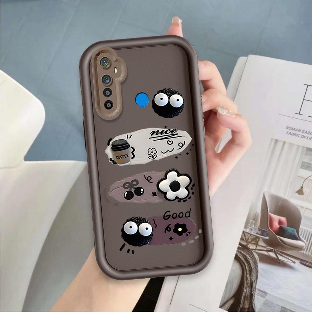 Ốp Lưng Cho Realme 5 5i 5S 6i Hoạt Hình Silicon Mềm Vỏ Điện Thoại TPU Đen Bóng Than Thiên Thần Mắt Chống Sốc Mặt Sau
