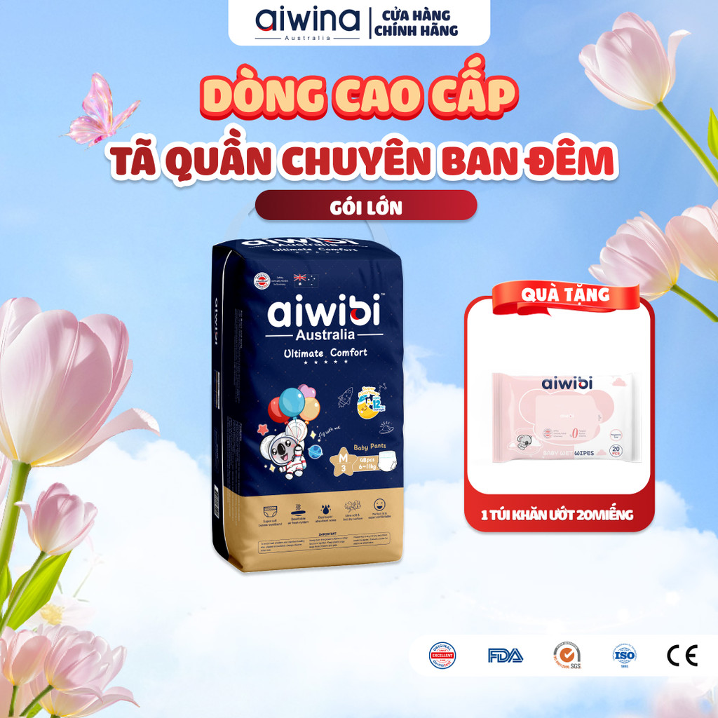 Tã/Bỉm Quần Cao Cấp Aiwibi Chuyên Ban Đêm Ultimate Comfort Gói Lớn M48/L44/XL40/XXL36