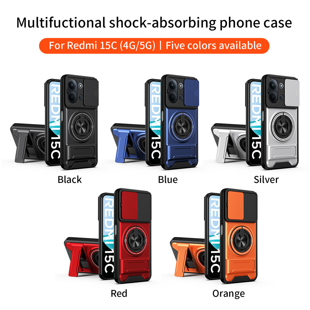 Ốp Điện Thoại Đa Năng Sang Trọng Thích Hợp Cho Redmi 15C 13C 14C 4G 5G Dây 360°Giá đỡ vòng có vỏ máy ảnh Vỏ bảo vệ toàn diện chống sốc