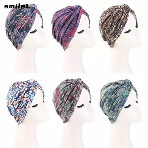 Khăn Hijab SMILE, Mũ Turban nữ thoáng khí co giãn, Mũ rụng tóc in hoa thời trang Mũ Chemo Mũ nón