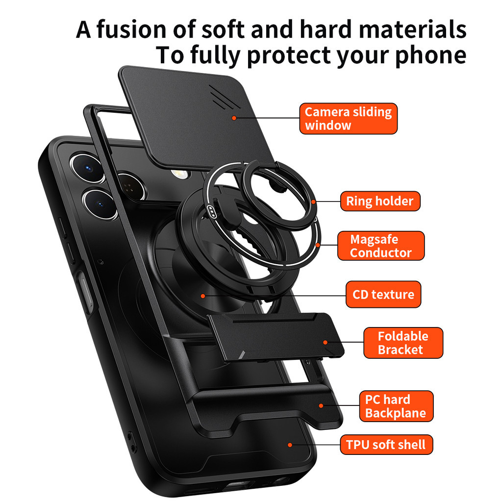 Ốp Điện Thoại Đa Năng Sang Trọng Thích Hợp Cho Tecno Spark 50 40 30 20 Pro 4G Dây 360°Giá đỡ vòng có vỏ máy ảnh Vỏ bảo vệ toàn diện chống sốc