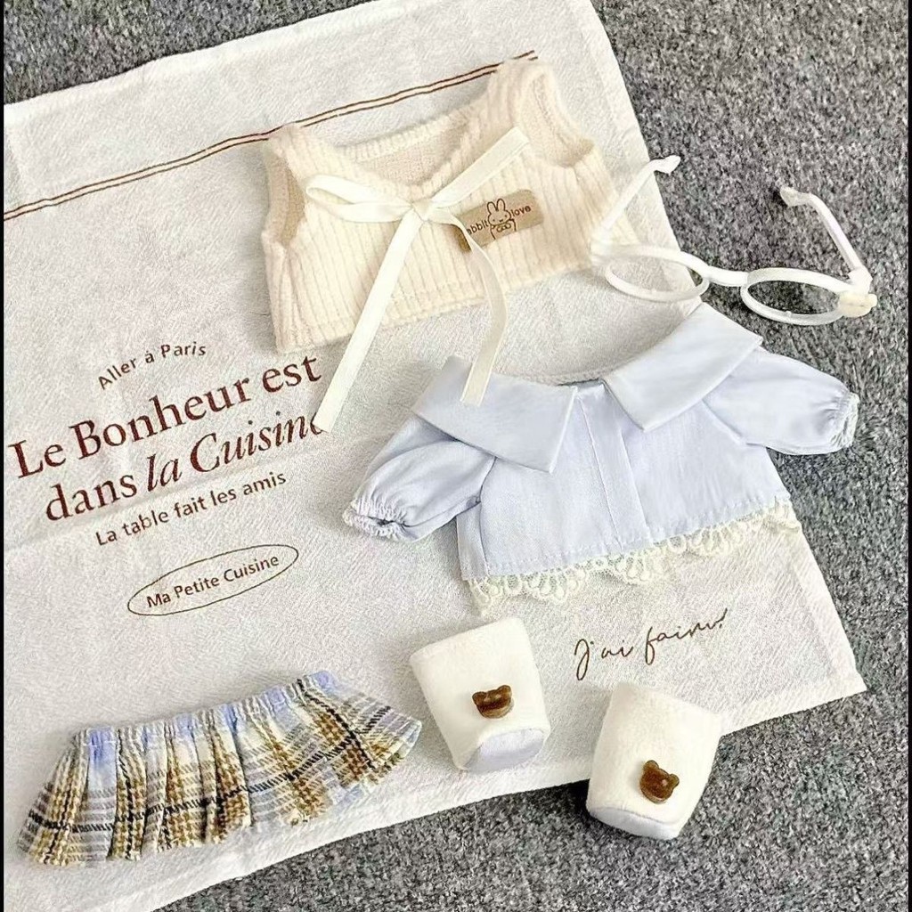 Quần áo búp bê 20cm cotton cao cấp, phong cách học sinh dễ thương