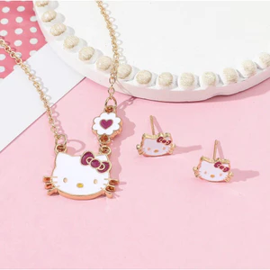 Heiiiokitty Hello Kitty Vòng Cổ Hoạt Hình Cô Gái Dễ Thương KT Mèo Mặt Dây Chuyền Với Kim Cương Xương Đòn Dây Xích-X41