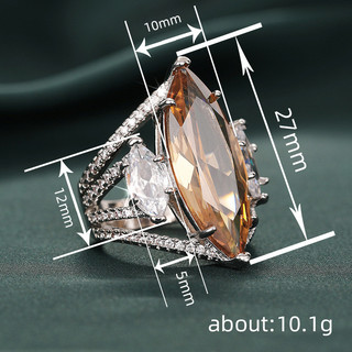Châu Âu Mỹ ins Phong Cách Mới Mắt Ngựa Zircon Phóng Đại Nhẫn Nữ