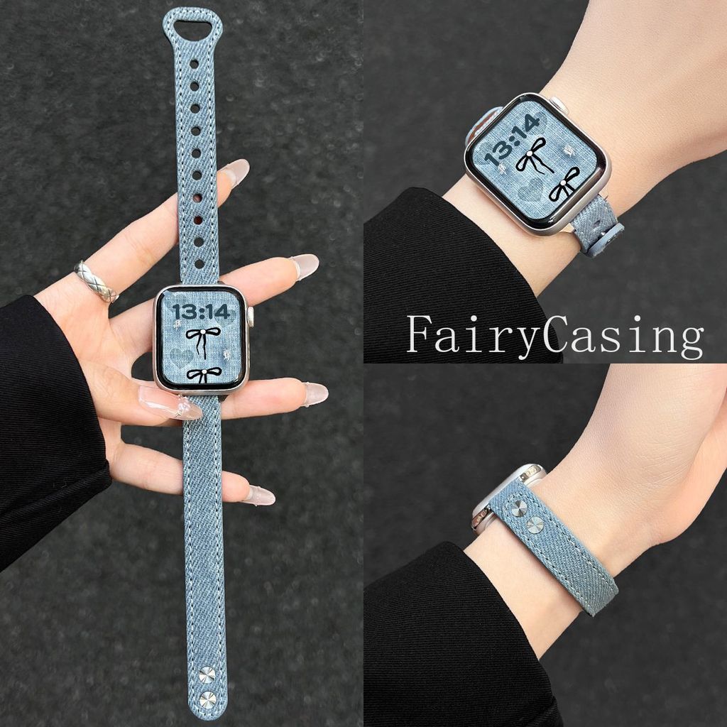 Dây da Denim cho Apple Watch Ultra 3-2 41 40 49mm 38 42mm 44mm 45mm Vòng đeo tay iwatch S11 10 46mm 9 7 Se 3 4 6