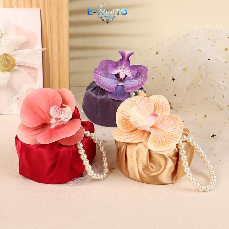 E-WOITD Vải Nút Hoa Túi Satin Lụa Phong Lan Túi Xách Jewerly Paaging Box Cưới Túi Kẹo E-WOITD