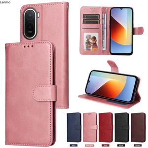 Ốp lưng cho Redmi A7Pro Note 15 15Pro Turbo 5 5Max K90 Pro Max Xiaomi 17Ultra POCO M8 Pro F8Pro F8Ultra X8Pro Max Ví lật cổ điển Vỏ điện thoại chống sốc bằng da màu trơn