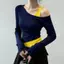 Slim-fit Slimmer Look Color Matching All match Oblique Shoulder Fake Two-piece Leak