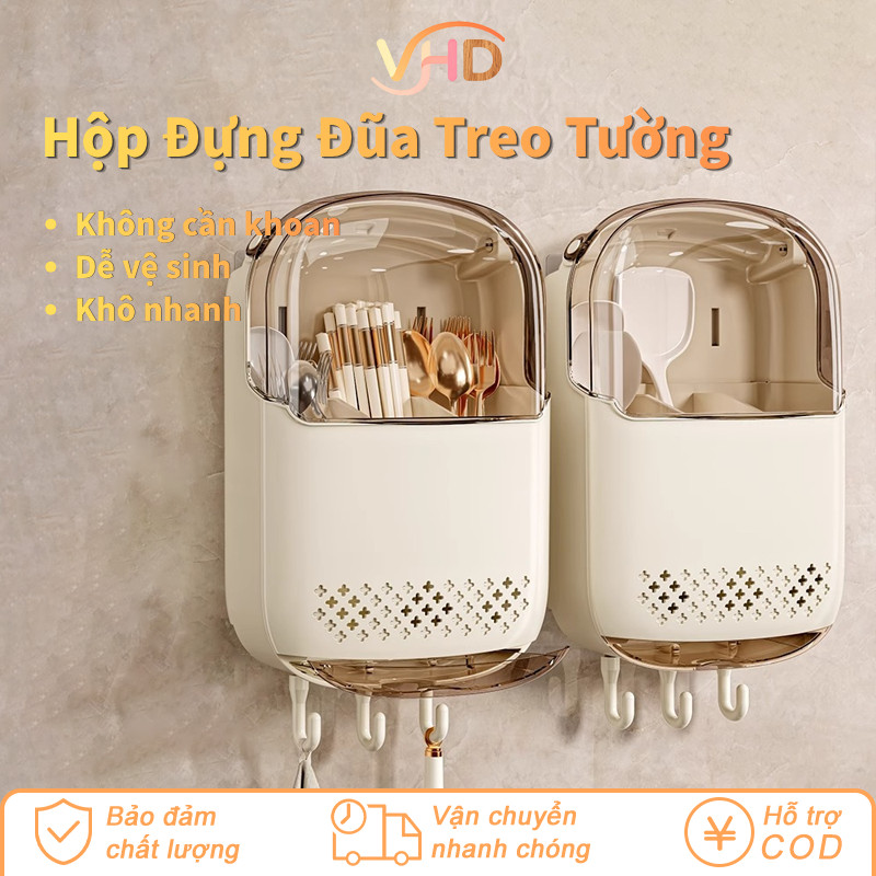 Hộp Đựng Đũa Muỗng Dán Tường – Ống Treo Tường Đựng Đũa Thìa, Nhanh Khô + Chống Bụi
