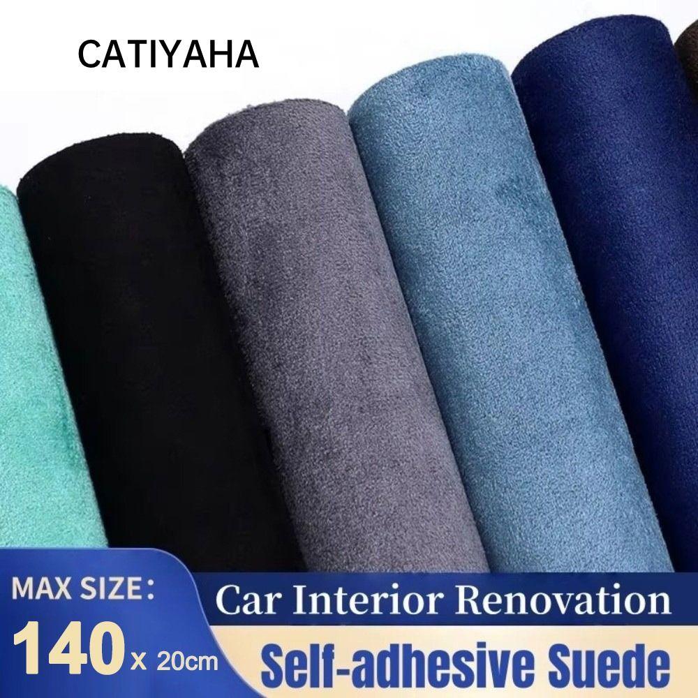 Nhãn dán sửa đổi nội thất ô tô CATIYAHA​​, Da lộn 20x140CM ​​Vải Vinyl da lộn​​, Bọc tự dính mềm chất lượng cao ​​Phim tự dính tự dính​​ Trang trí nội thất