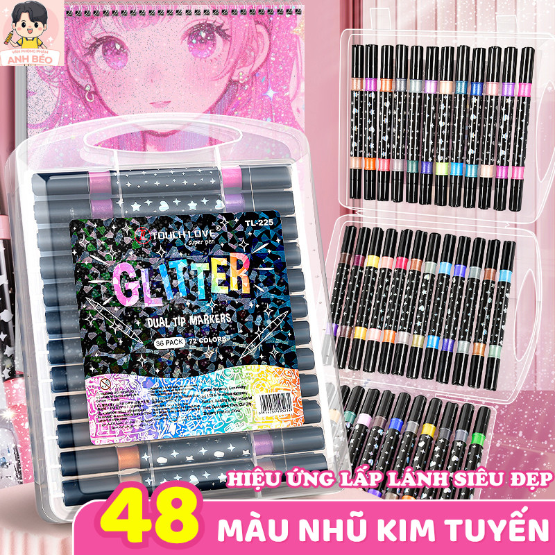 Bút Acrylic Marker 2 Đầu 72 Màu – Bộ Bút Vẽ Acrylic Nhũ Kim Tuyến, Vẽ Anime, Trang Trí, Handmade