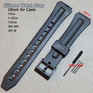 18mm cho Casio F91w F-201w F201w WS-300 DB-36 Silicon Dây Đồng Hồ Cao Su Chống Thấm Nước Dây Đeo Đồng Hồ Nam Nữ Thể Thao Dây Đeo Tay