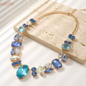 Vòng cổ kim cương giả WEETW, Vòng cổ Chunky cổ điển quyến rũ pha lê, Trang sức thời trang Ánh sáng sang trọng Trang trí Vòng cổ phóng đại Tiệc tiệc