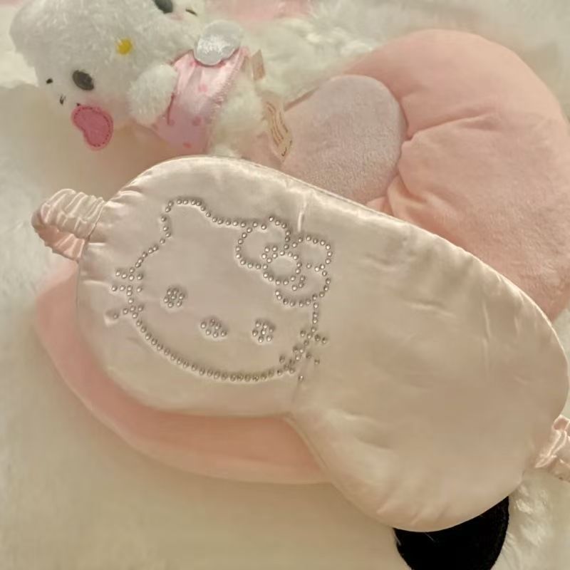 HelloKitty đính đá Mặt nạ ngủ lụa Chống sáng Nhiều màu Hồng nhạt/Kaki/Xanh nhạt/Đen/Bạc hà Q5A6