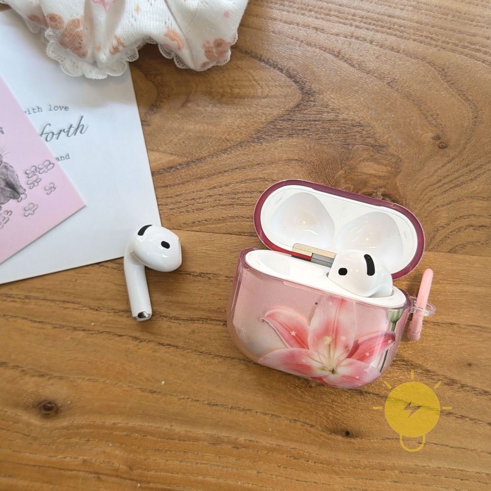 Phone Case For AirPods 4 / Pro3 / Pro2 / Pro / 3 / 2 / 1 TPU Transparent Pink Headset Lily Aesthetic Korean Cute