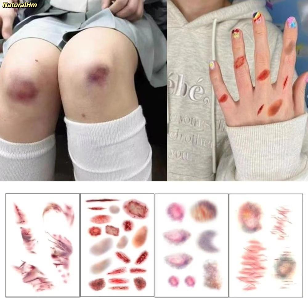 [Vận chuyển nhanh] NATURALHM 1 / 4 Miếng dán hình xăm sẹo mắt cá chân bằng cánh tay Cosplay, Hình xăm tạm thời vết thương thực tế, Nhãn dán hình xăm sẹo chống thấm nước lâu trôi