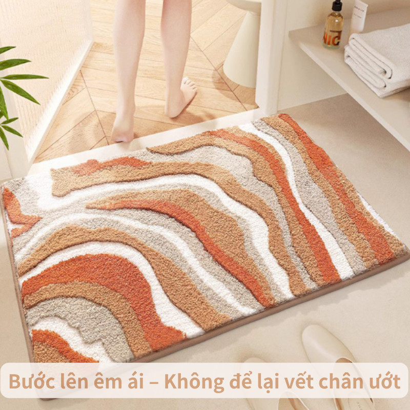 Thảm Lau Chân Thấm Nước Giả Lông Cừu – Họa Tiết Gợn Sóng, Dày Dặn Chống Trượt, Phù Hợp Làm Thảm Nhà Tắm & Thảm Cửa