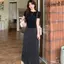 Váy chấm bi cỡ lớn mùa hè dành cho nữ - Bộ đồ thời thượng theo phong cách phương Tây với áo thun rộng nơ