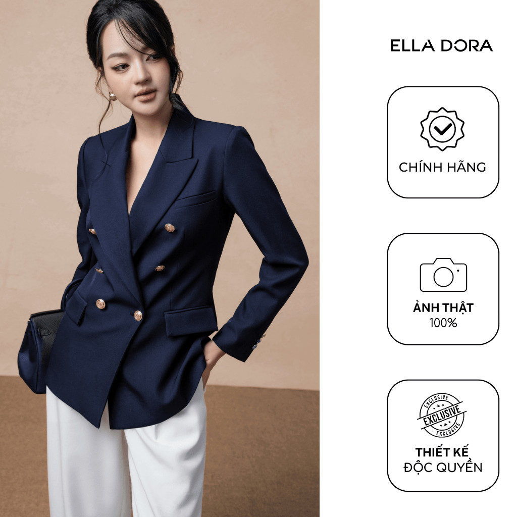 Áo blazer nữ ELLA DORA thiết kế 6 cúc form dáng ôm suông cổ ve thanh lịch hai màu BE/XANH THAN [V26]