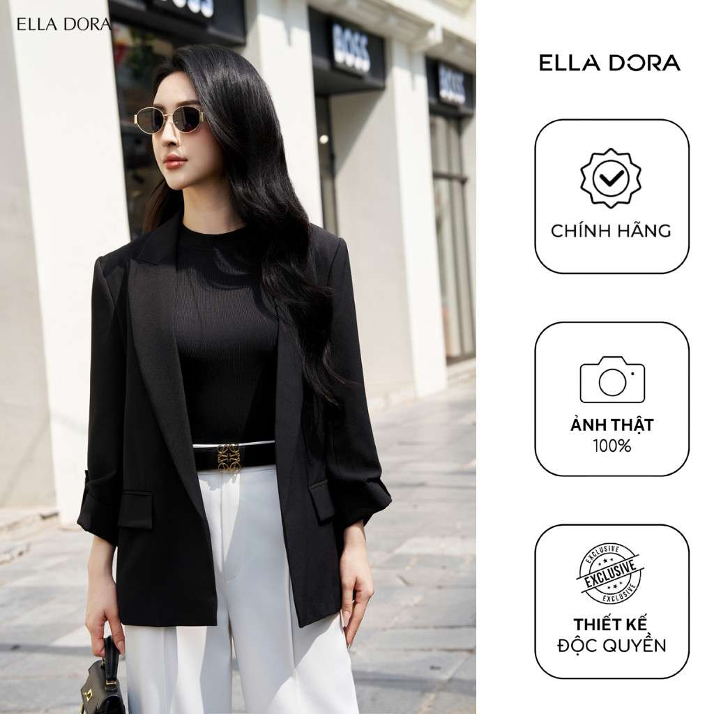 Áo Blazer ELLA DORA dáng suông không cúc thiết kế cổ ve thanh lịch dễ mặc phong cách công sở  [V21]