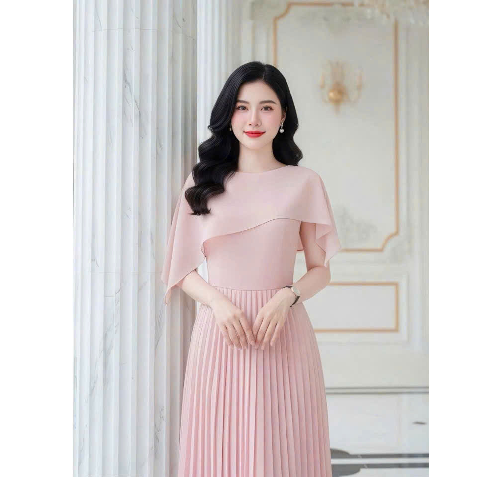 ĐẦM QUÝ BÀ THIẾT KẾ SANG TRỌNG, THANH LỊCH, CHÂN VÁY XẾP LY NHIỀU TẦNG NHẸ NHÀNG PHỐI VOAN VAI (NEW) HIYU 66 STORE